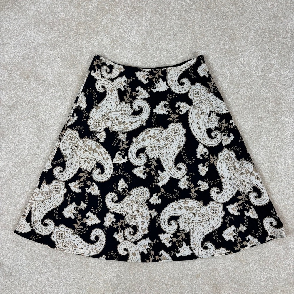 White House Black Market Paisley‎ Beaded A-Line Skirt Black Cream Size 4